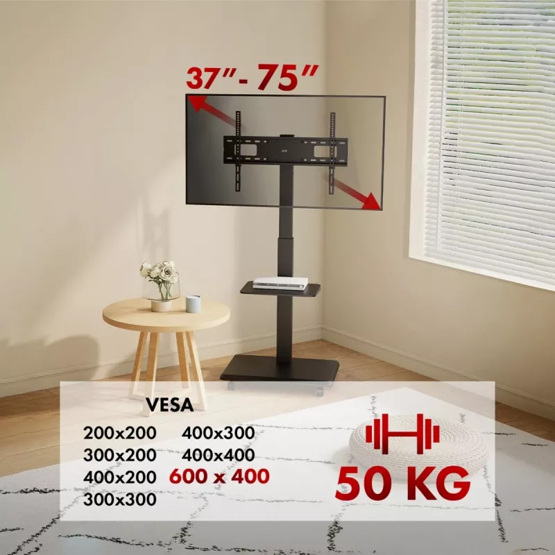 Supporto TV ergo office ER-304 B, portata max. 50 kg, VESA 600x400