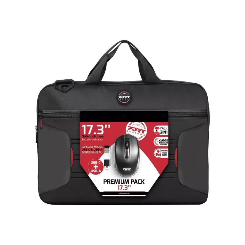 Port Designs PREMIUM PACK 17.3 501874 borsa a tracolla per laptop 43,9 cm (17,3 pollici) con mouse wireless, poliestere, nera