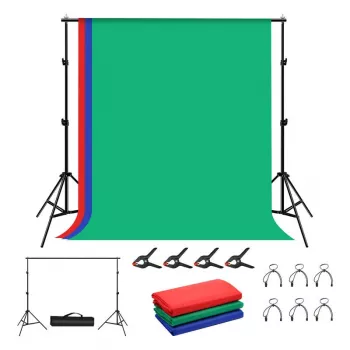 Set treppiedi per sfondo Puluz PKT5204 2×2 m con 3 sfondi – set supporti per sfondo da studio