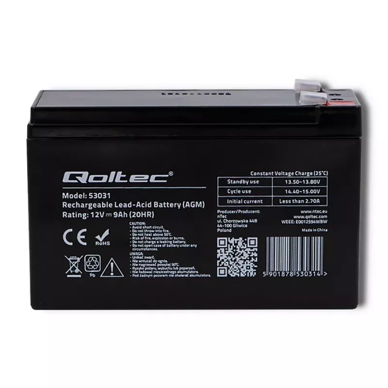 Batteria per UPS QOLTEC 53031 12V 9Ah verde, 152×94×65 mm, 2,35 kg