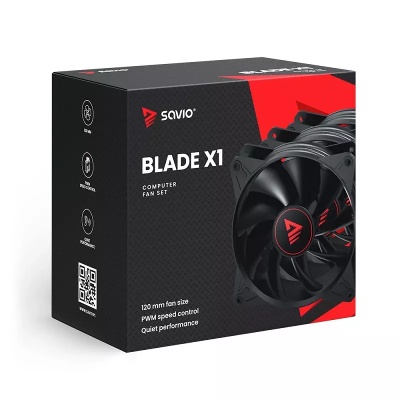 SAVIO BLADE X1 set di ventole, 3 x 120 mm, PWM a 4 pin, nero