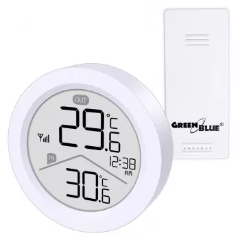 Stazione meteo wireless GreenBlue, temperatura IN/OUT, orologio, °C/°F selezionabile, portata fino a 60 m, GB162