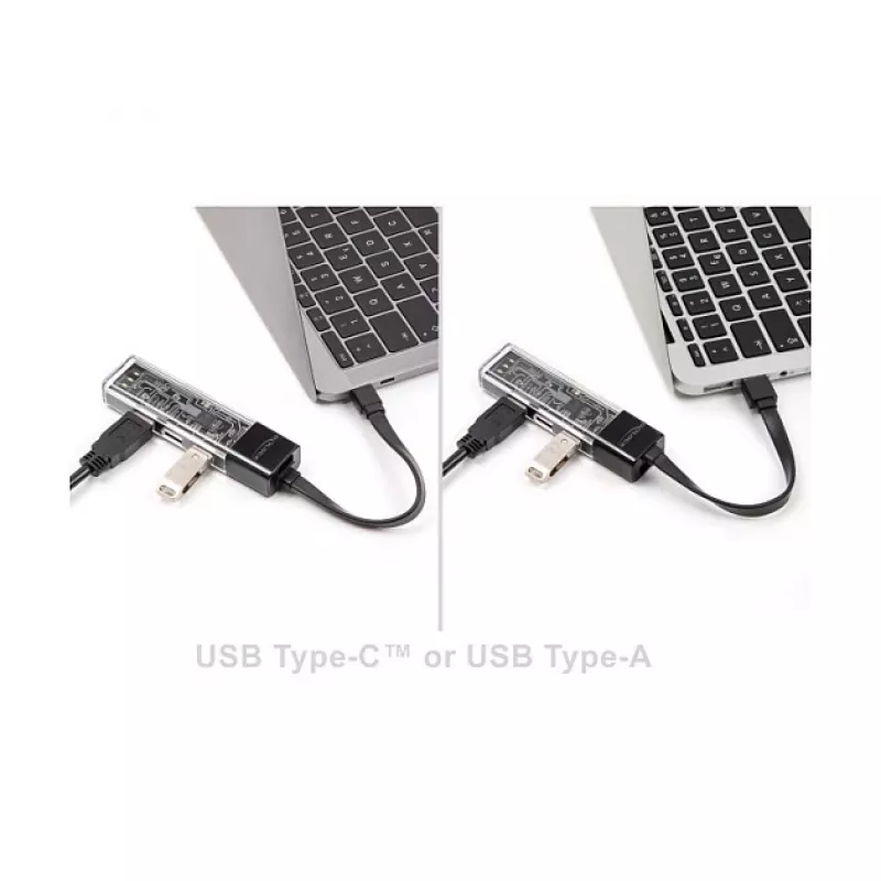 Hub USB 3.2 Gen 1 (3.1 Gen 1) DELOCK 4 porte con host Type-A + Type-C (5000 Mbit/s) nero/trasparente