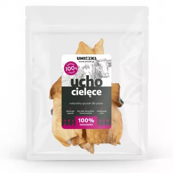 Snack per cani UNISZKI orecchio di vitello — articolo da masticare monoingrediente di carne di vitello, 10 pezzi, igiene dentale, senza glutine e zucchero