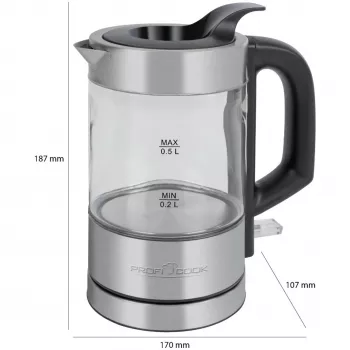 Bollitore ProfiCook PC-WKS 1228 G 0,5 L 1100 W acciaio inox, trasparente