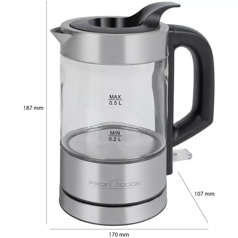 Bollitore ProfiCook PC-WKS 1228 G 0,5 L 1100 W acciaio inox, trasparente