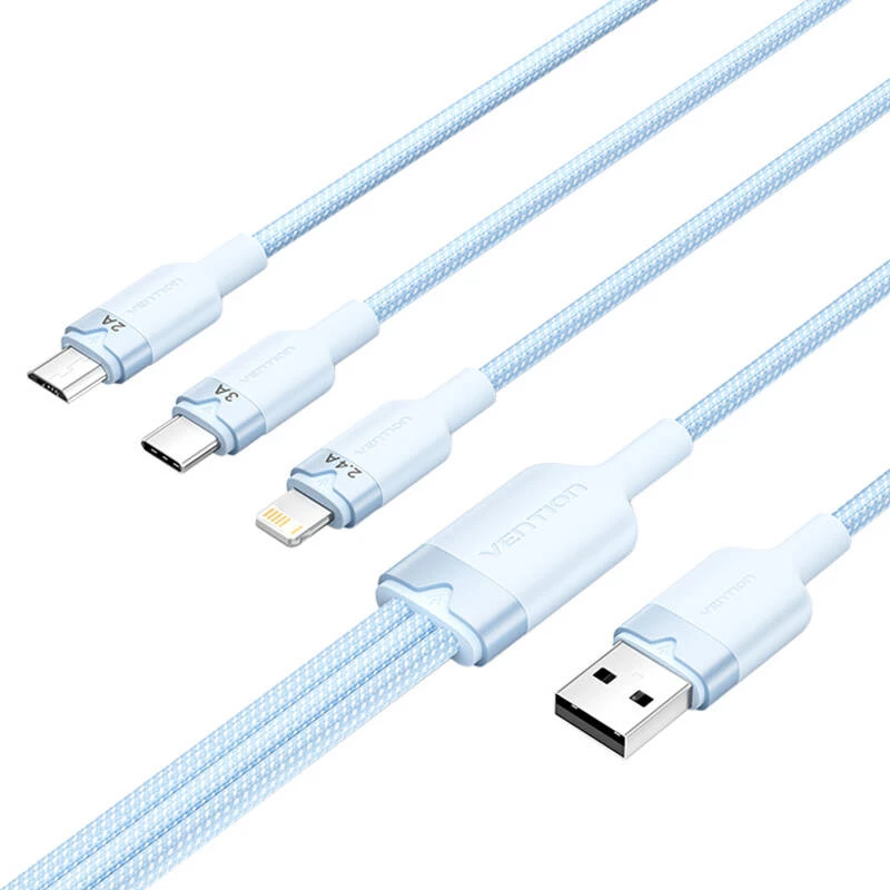 Cavo USB 2.0 A a 3-in-1 3A Vention CTPLG 1,5 m blu – dati e ricarica