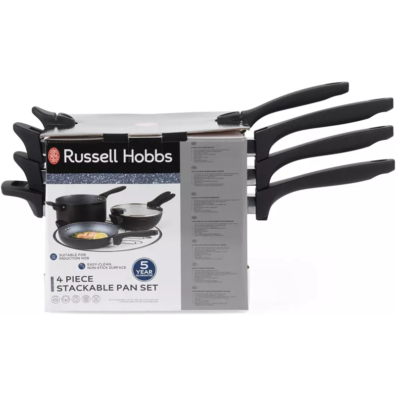 Set pentole Russell Hobbs RH01840EU7 – 4 pezzi impilabili, marmorizzato metallico