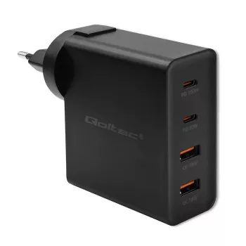 Qoltec GaN POWER PRO caricabatterie | 2xUSB-C | 2xUSB | 130W | 5-20V | 1.5-5A | XP | nero