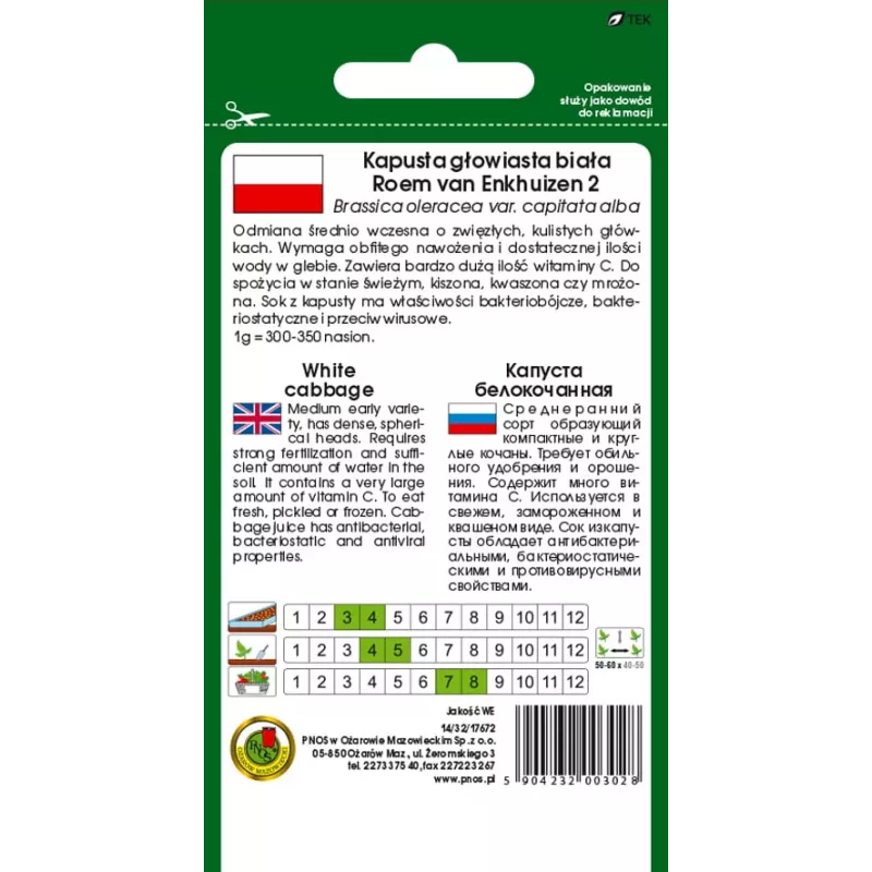 PNOS cavolo bianco Roem Van Enkhuizen 2 semi di ortaggi, 2 g