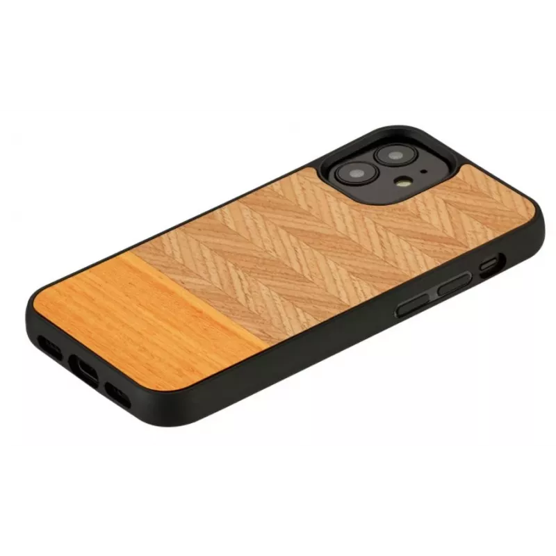 Custodia per cellulare Man and Wood per iPhone 12 mini, spina di pesce arancia nero