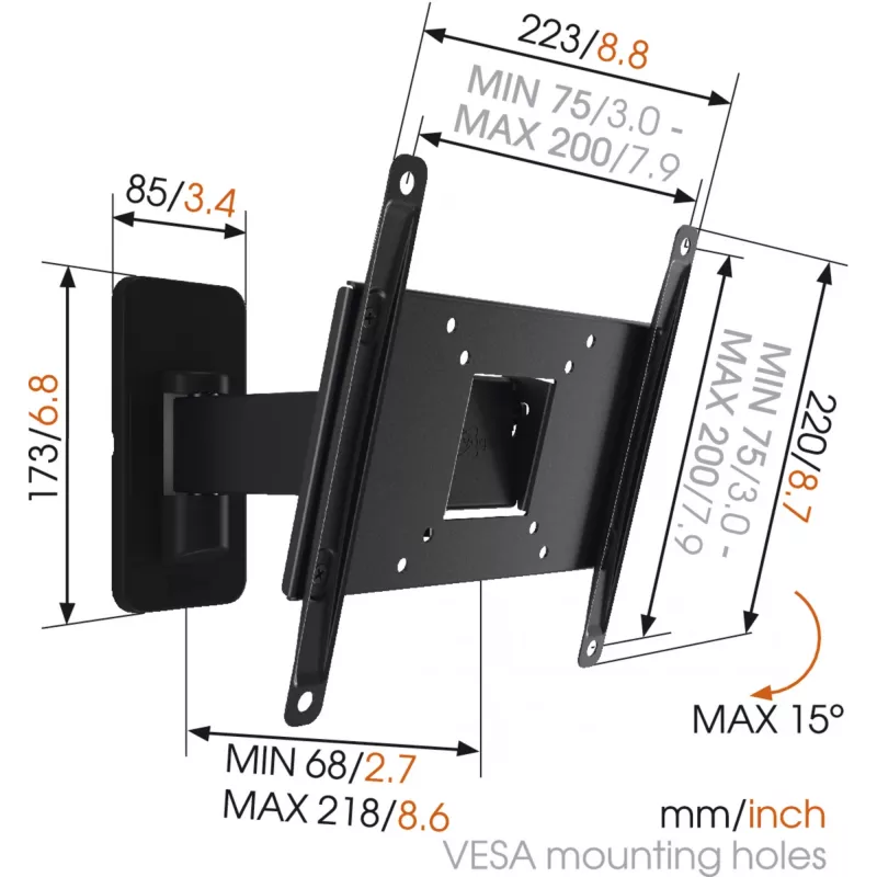 Vogels | Supporto da parete | MA2030-A1 | Full motion | 19-40 | Portata max. 15 kg | Nero