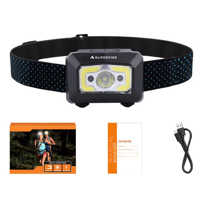 Torcia frontale Superfire X30, 340 lm, USB, 5 modalità, 130 m