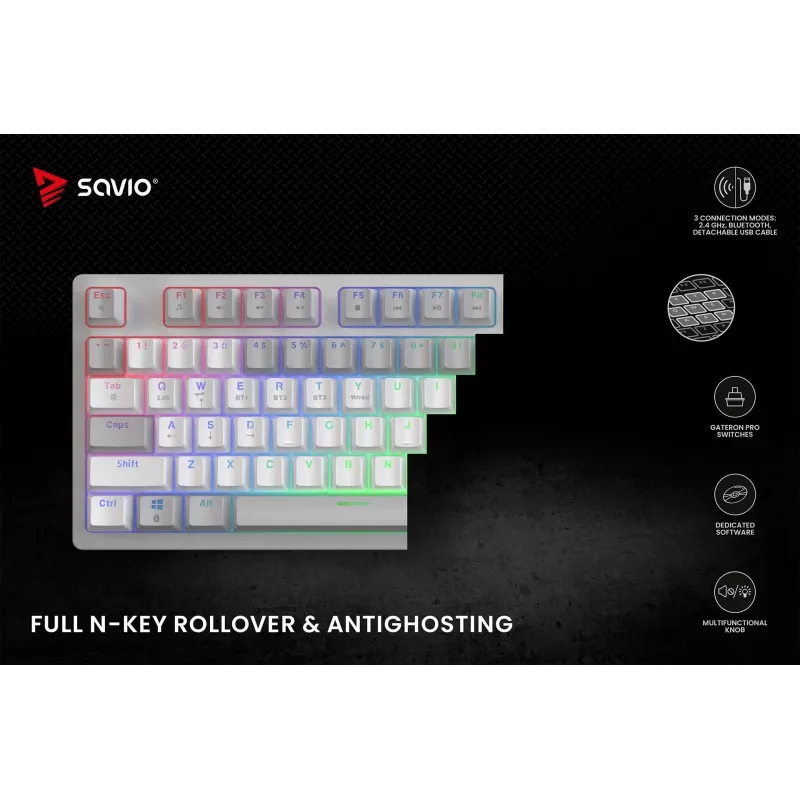 SAVIO PHENIX WHITE tastiera meccanica wireless, Gateron Red Pro, ABS