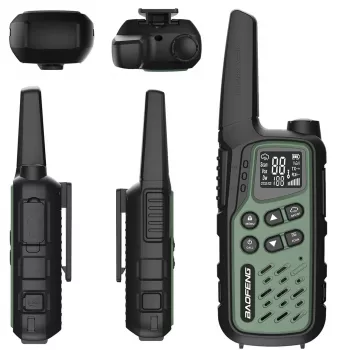 Ricetrasmettitore portatile Baofeng BF-T25E — 16 canali, 2×1400 mAh Li‑Ion, VOX, LCD, verde, set da 2