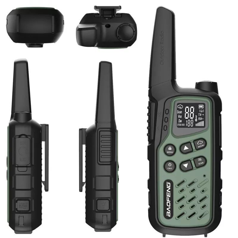 Ricetrasmettitore portatile Baofeng BF-T25E — 16 canali, 2×1400 mAh Li‑Ion, VOX, LCD, verde, set da 2