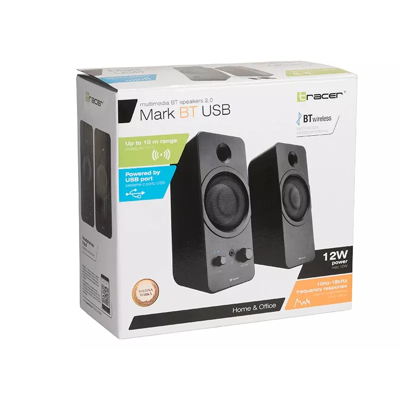 Casse desktop 2.0 TRACER Mark 12 W, alimentazione USB, Bluetooth, 2 vie, 2 driver, nero