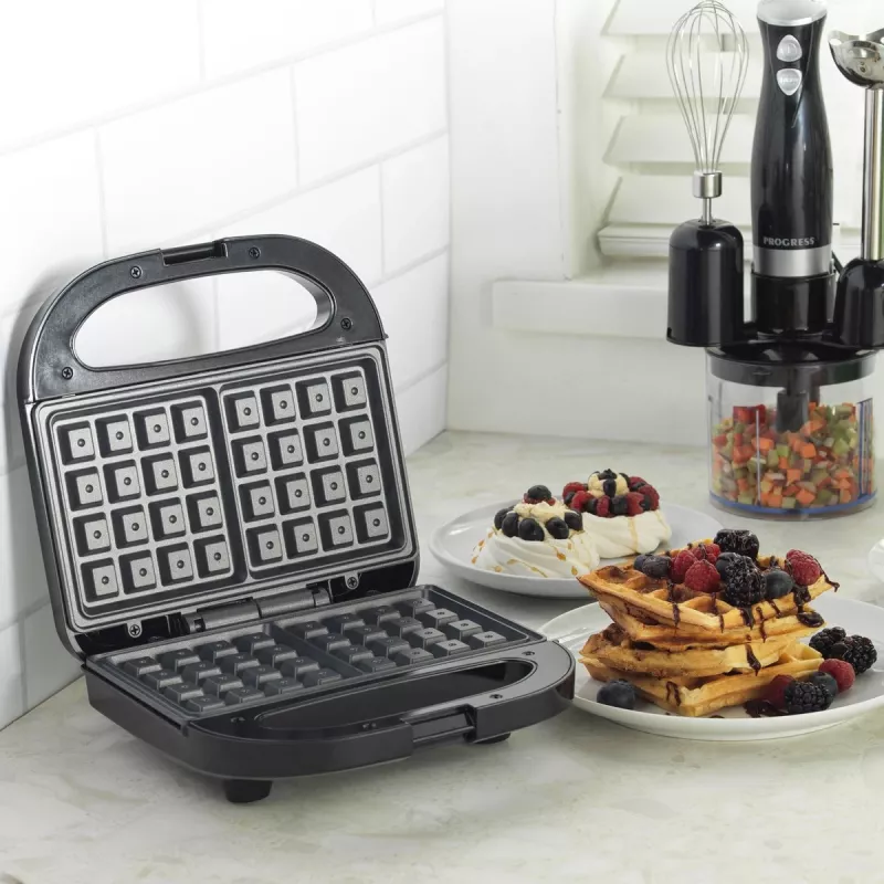 Waffle maker doppio Progress EK5852PVDE – doppie piastre, rivestimento antiaderente, temperatura regolabile