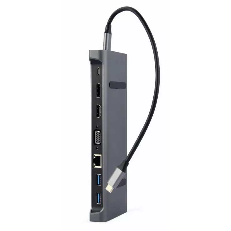 Dock per laptop Gembird A-CM-COMBO9-02 USB 3.2 Gen 1 Type-C, HDMI, VGA, 3×USB-A, Gigabit Ethernet, 87W PD, grigio
