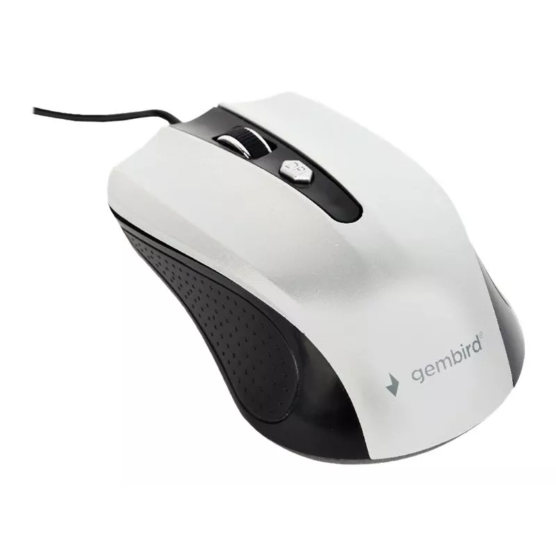 Mouse ottico ambidestro con filo GEMBIRD MUS-4B-01-BS, USB Type-A, 1200 DPI, 4 tasti, nero/argento