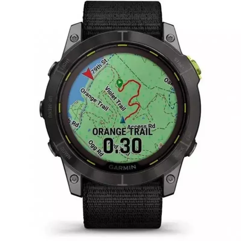 Orologio sportivo Garmin Enduro 2 Sapphire Solar 35 mm, schermo tattile MIP 1,4" 280 x 280, 32 GB, GPS, Wi-Fi, cassa in titanio DLC Carbon Grey, cinturino nero