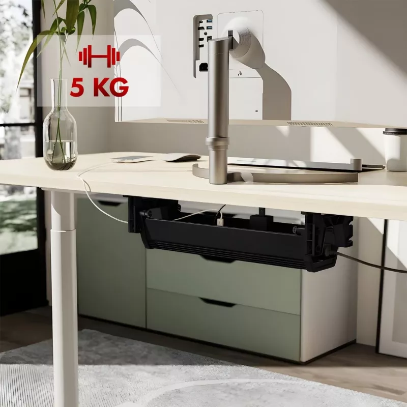 Canalina portacavi sottoscrivania MACLEAN MC-106B — nero, ABS, carico massimo 5 kg