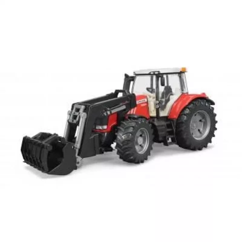 Trattore giocattolo BRUDER Massey Ferguson 7624 con caricatore frontale, rosso, per bambini da 3 anni