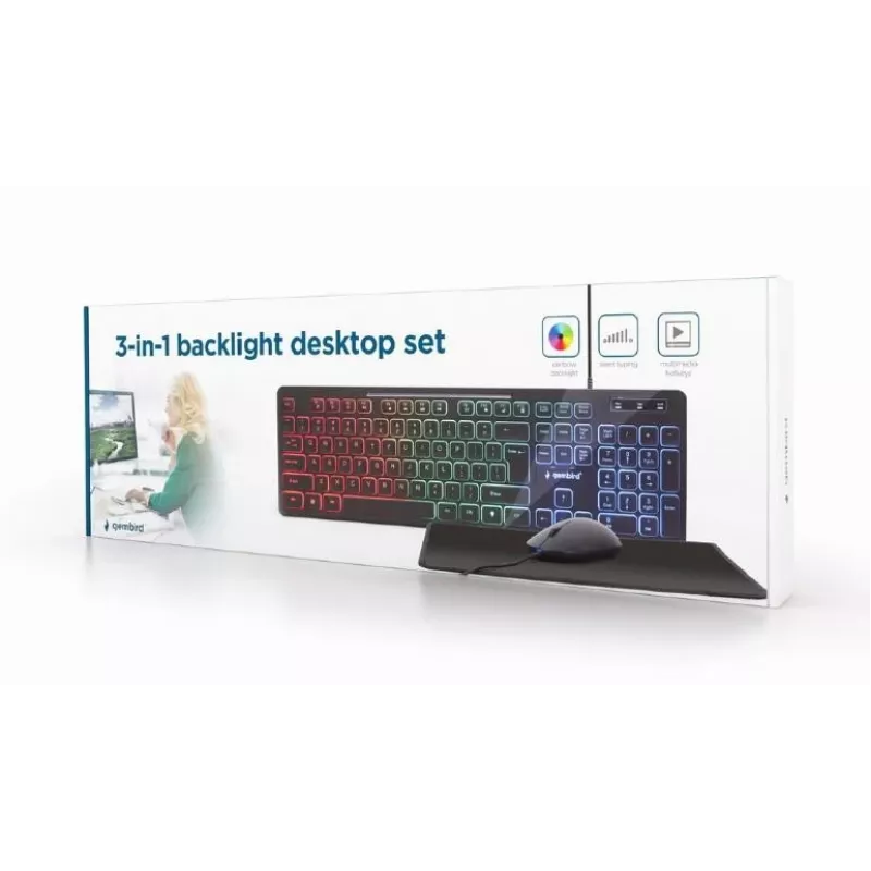 Tastiera full-size cablata con mouse Gembird KBS-UML-01 — USB, QWERTY US, 104 tasti, nero