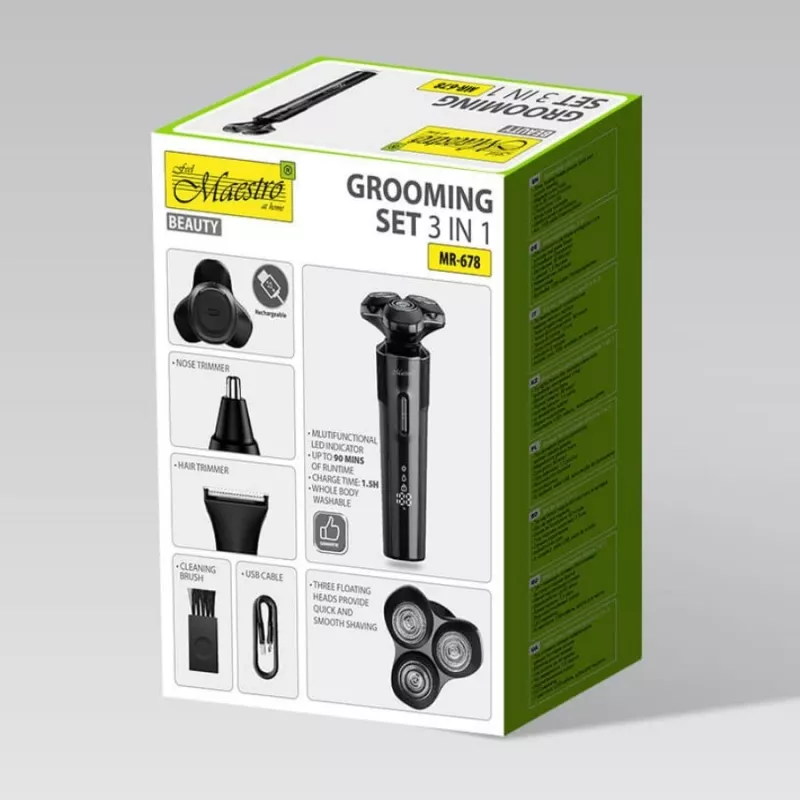 Set di rasatura Maestro MR-678 3-in-1 USB 90 min. trimmer rasoio groomer ricaricabile