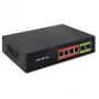 Switch Ethernet PoE QOLTEC 52289 — 4x porte RJ45 PoE, 2x RJ45 uplink, budget PoE 65W
