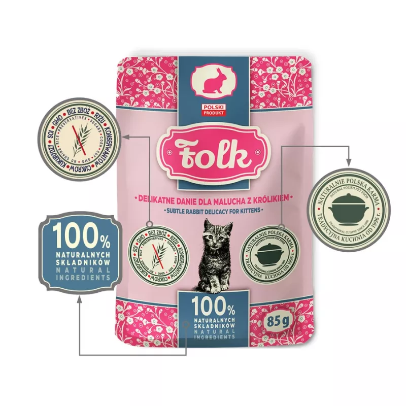 FOLK Kitten deliziosa prelibatezza di coniglio - cibo umido per gatti - 85g