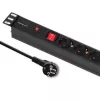 Qoltec 53993 PDU per rack da 19 pollici 1U con protezione da sovratensioni, 6x Schuko, 16 A, 2 m, nero