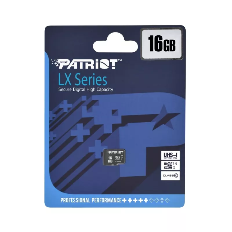 Scheda di memoria MicroSDHC PATRIOT PSF16GMDC10 — 16 GB, Class 10, UHS-I (U1), 80 MB/s, nero