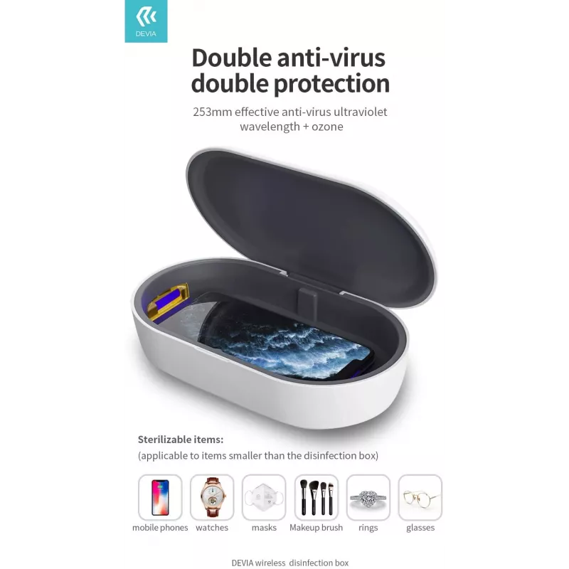 Devia Stazione di ricarica wireless con box di disinfezione, bianco