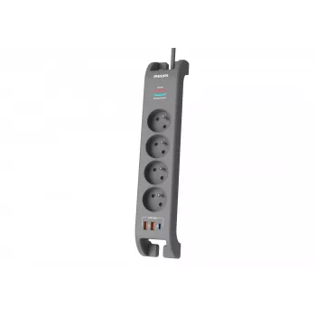 Ciabatta con protezione da sovratensione Philips 4 prese 2 m cavo 3×US