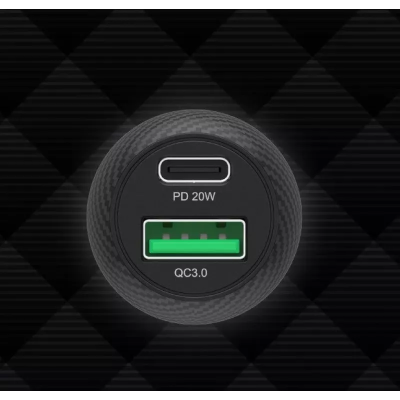 Caricabatterie da auto Unitek P1400A con USB-C e USB-A, 38W, Quick Charge 3.0, ingresso 12–24V, nero