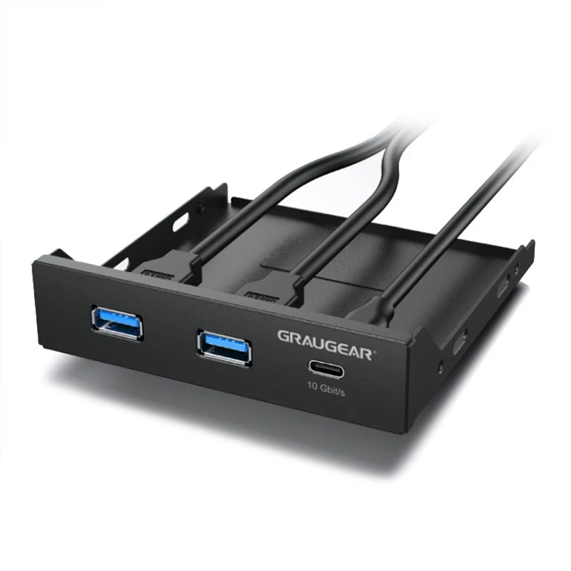 Graugear G-MP01 pannello frontale multiplo con hub USB a 3 porte, 1x USB-C 3.2 Gen2 + 2x USB-A 3.0, nero