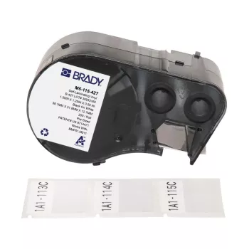 Brady, M5-115-427, vinile autolaminante, nero su bianco/trasparente, 38,10 x 12,70(31,75) mm, permanente, per diametro cavo da 3,40 - 6,10 mm (200 pz.) (170864)