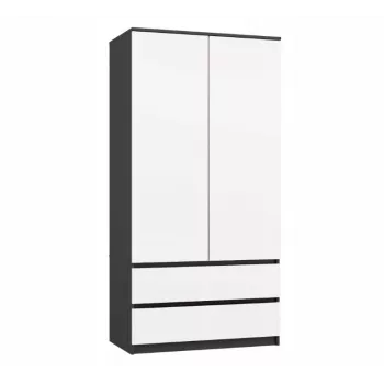 Armadio top e shop MALWA SS-90, 90×180×50 cm, telaio antracite, ante battenti bianche, 2 cassetti, laminato 16 mm