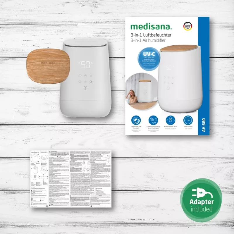 Umidificatore Medisana AH 680 a ultrasuoni 2,6 L bianco, legno 24 W