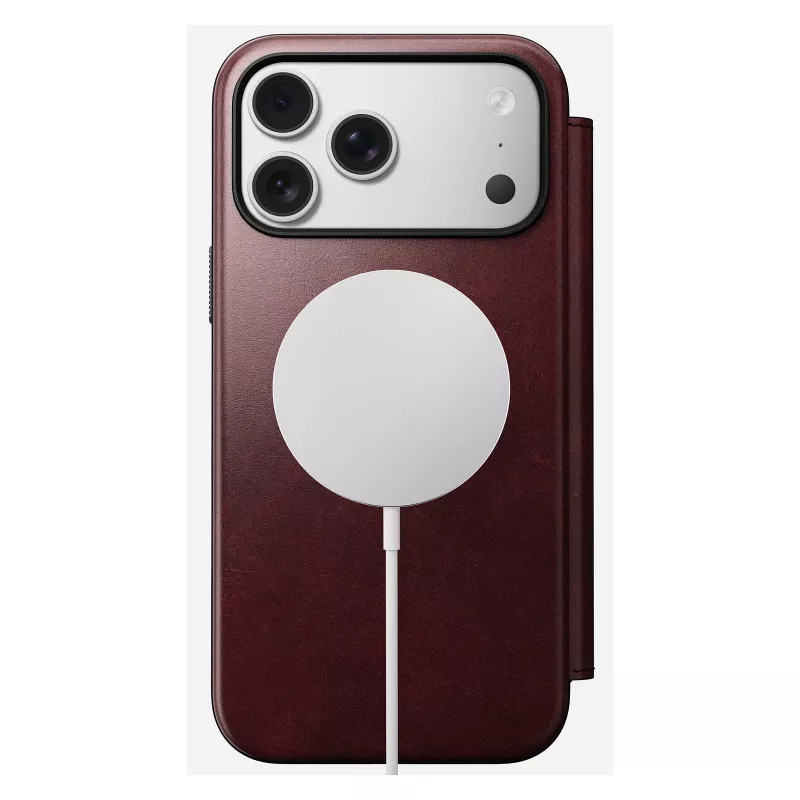 Custodia per smartphone Nomad Modern Leather Folio per iPhone 17 Pro Max — pelle, TPU, PC, alluminio, bordeaux, 16 cm (6,3 pollici)