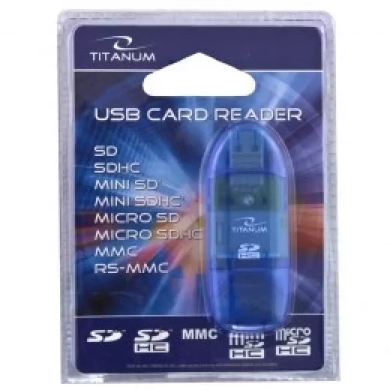 Titanum TA101B lettore di schede esterno, USB 2.0, MicroSDHC/miniSD/MMC/SD/SDHC, blu