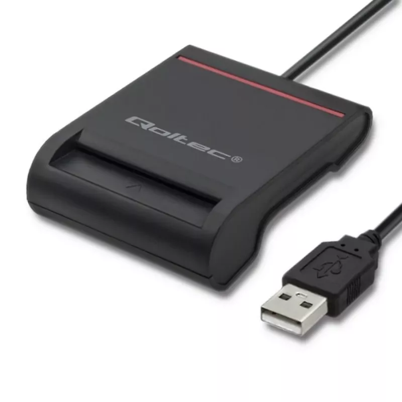Lettore di carte ID QOLTEC Smart-Chip — USB, nero, 84,5×65×16 mm, 63 g