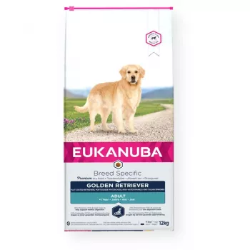 Crocchette per cani EUKANUBA Golden Retriever pollo 12 kg — alimento completo per cani adulti, proteine 26%, grassi 13%, calcio 1,25%