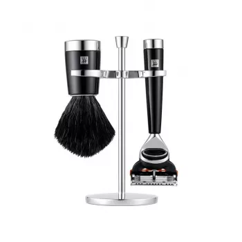 ZWILLING CLASSIC set da barba 3 pezzi con rasoio a mano libera, pennello e supporto - nero