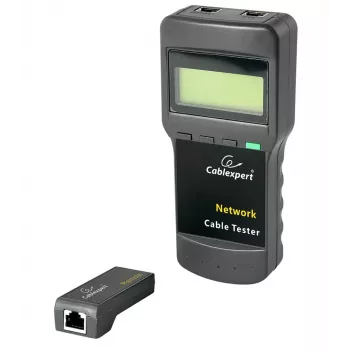 Tester per cavi di rete GEMBIRD NCT-31 — verifica continuità con LCD, supporto RJ-11/RJ-12/RJ-45, nero