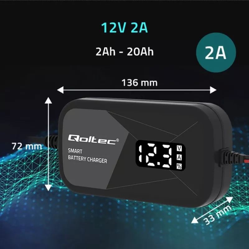 Caricabatterie QOLTEC 52492 12V 2A con controllo a microprocessore e rigenerazione celle