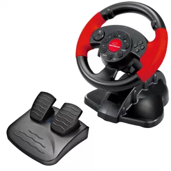 Volante ESPERANZA EG103 controller gaming - PC/PS2/PS3, 13 tasti, vibrazione, sensore di accelerazione, nero/rosso