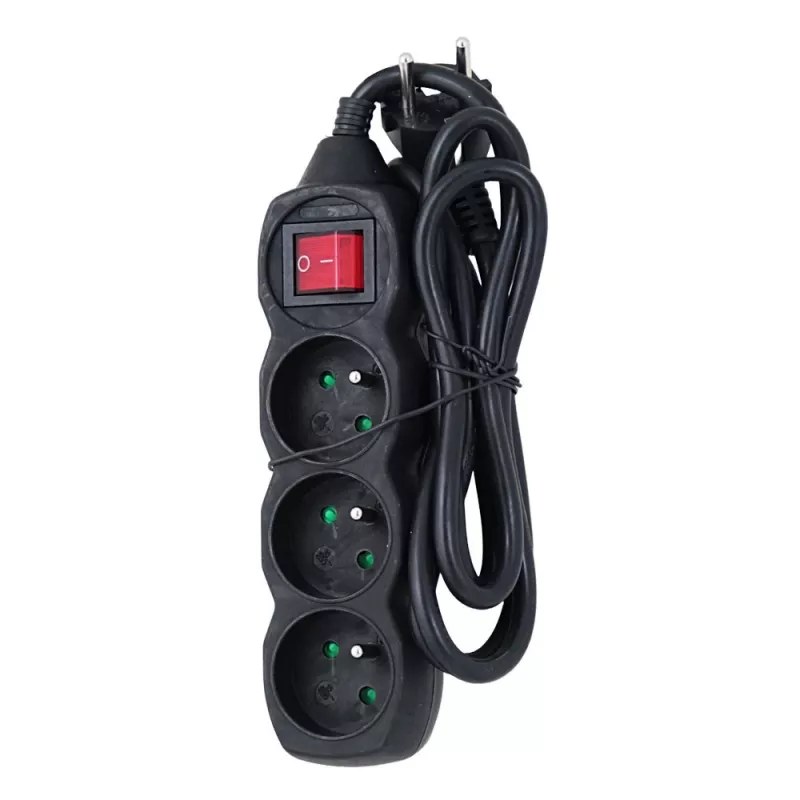 Prolunga elettrica ESPERANZA ELK210K — cavo 1,5 m, 3 prese AC tipo E, spina angolare, interno, nero