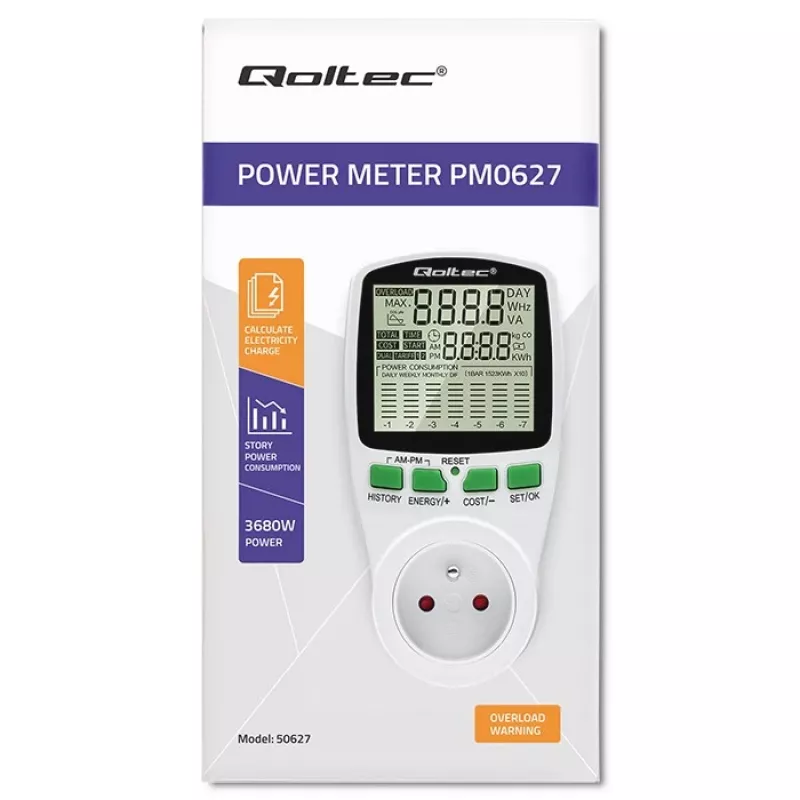 Misuratore di potenza QOLTEC PM0627 3680W con storico — QOLTEC PM0627 3680W